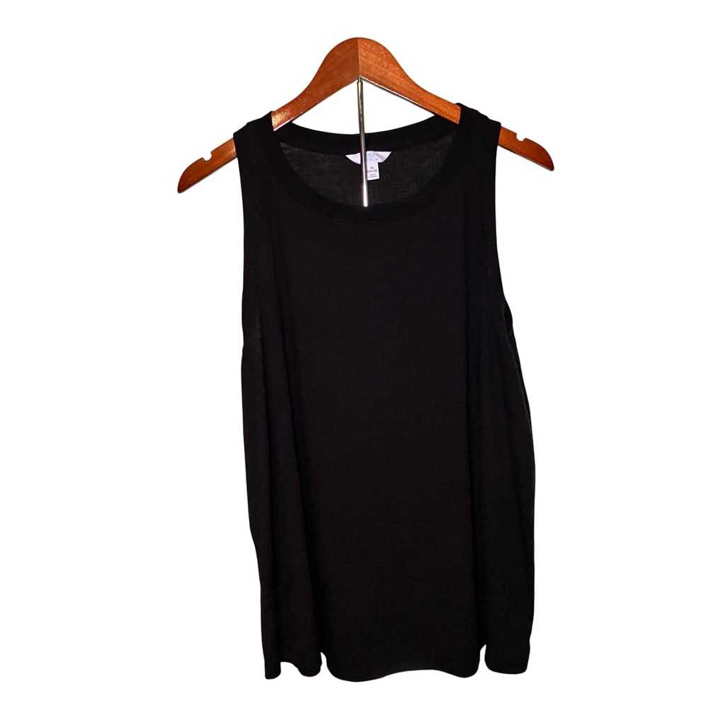 Time and Tru Tank Top Women XL Black Slub Knit Crew Neck Sleeveless Lightweight